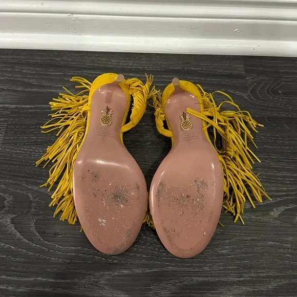 AQUAZZURA Yellow Fringe Designer Heels - Picture 6 of 6